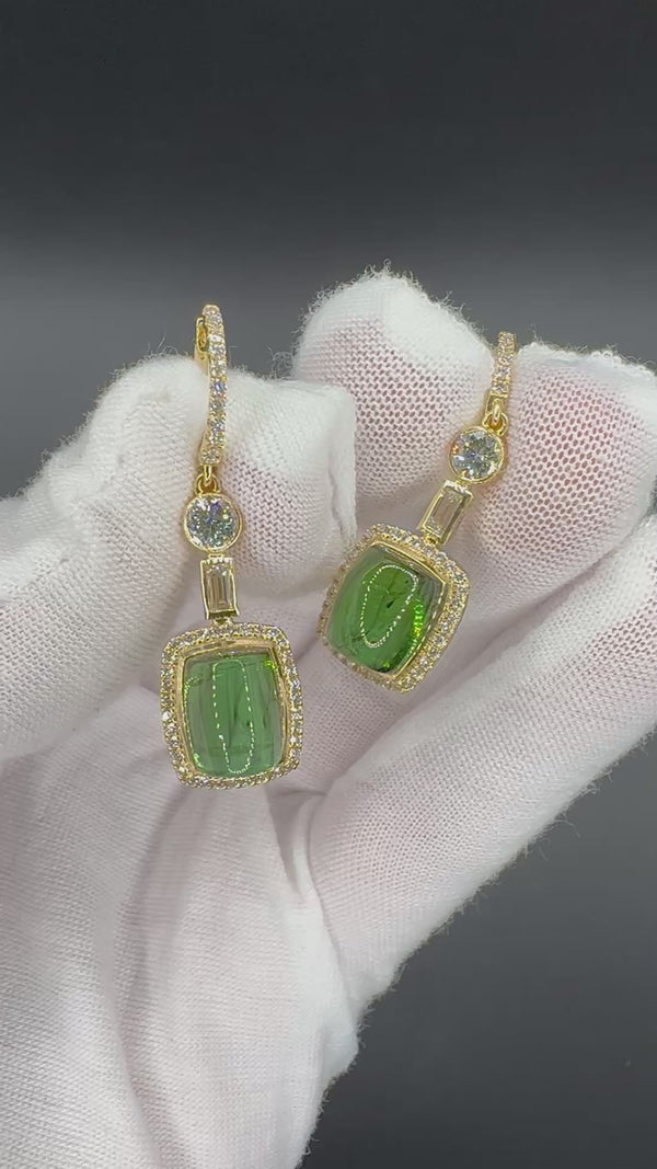 Hängende Ohrringe in 18 Karat Gelbgold mit Brillanten, Diamanten & Turmalinen