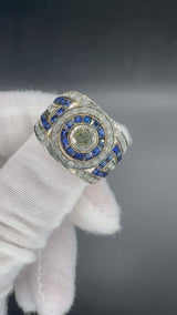 Aufregender Cocktailring in 18 Karat Gelb- & Weißgold mit Saphiren & Brillanten