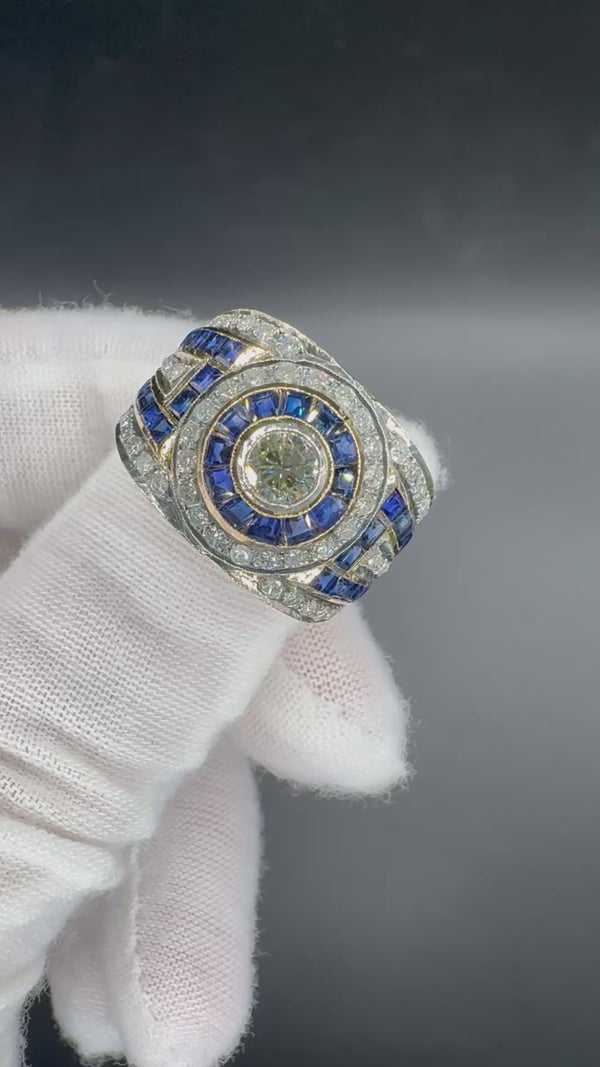 Aufregender Cocktailring in 18 Karat Gelb- & Weißgold mit Saphiren & Brillanten