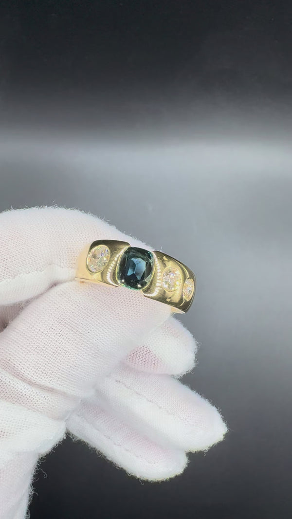 Hochwertiger Jaufmann Ring in 18 Karat Gelbgold mit Saphir & riesigen Diamanten