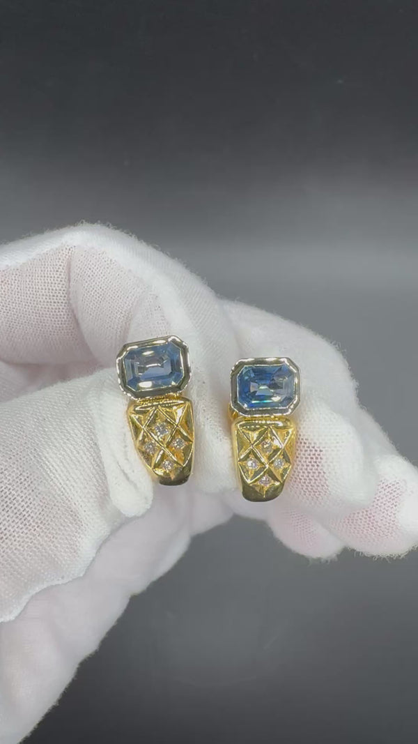 Ausgefallene Ohrringe in 18 Karat Gold mit Saphiren & Brillanten