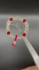 Magnificent brooch in 18 carat bicolor with large, very fine brilliant-cut diamonds and rubies 