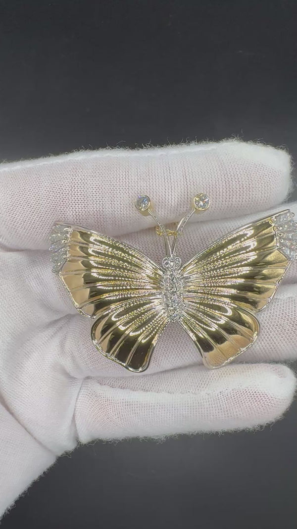 Schmetterling-Anhänger in 14 Karat Gelb- & Weißgold mit Diamanten & Brillanten