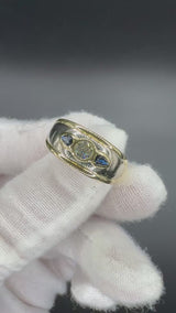 Handgefertigter Bandring in 14 Karat Gelb- & Weißgold mit Brillanten & Saphiren