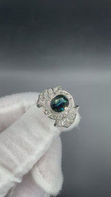 Prunkvoller Vintage-Ring in 14 Karat Weißgold mit Saphir & Brillanten