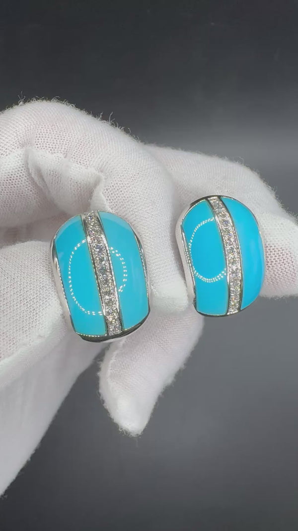 Exklusive 18 Karat Weißgold-Kreolen mit Türkis & Brillanten