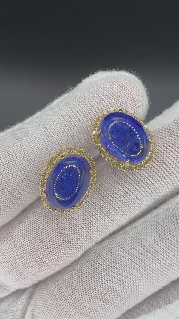 Edle Ohrringe in 18 Karat Gelbgold mit hochfeinen Tansaniten und Brillanten