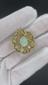 Handgefertigter Anhänger & Brosche in 18 Karat Gelbgold mit australischem Opal & Diamanten