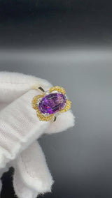 Handgefertigter Amethyst Ring in 14 Karat Gelb -& Weißgold mit Brillanten