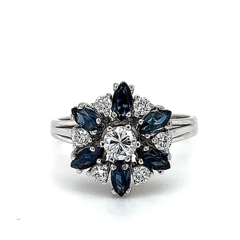 Hochwertiger Entourage Ring in 14 Karat (585) Weißgold mit Saphiren & Brillanten