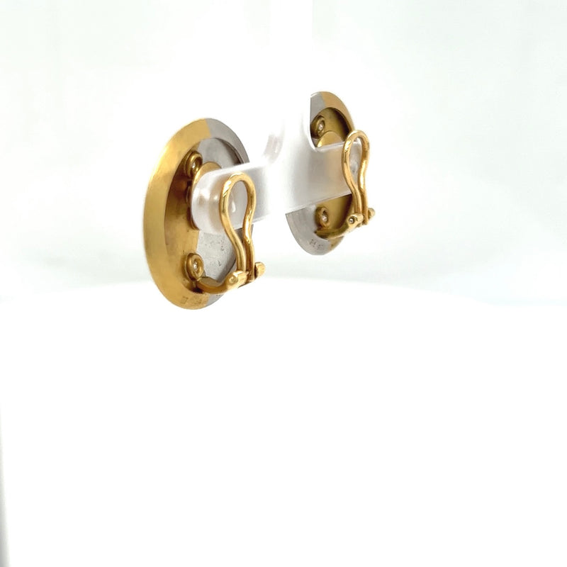 Handgefertigte Ohrringe in 18 Karat Gelbgold und 950/-. Platin mit Brillanten