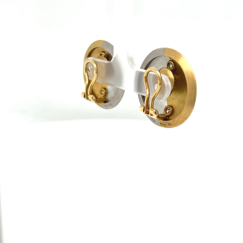 Handgefertigte Ohrringe in 18 Karat Gelbgold und 950/-. Platin mit Brillanten