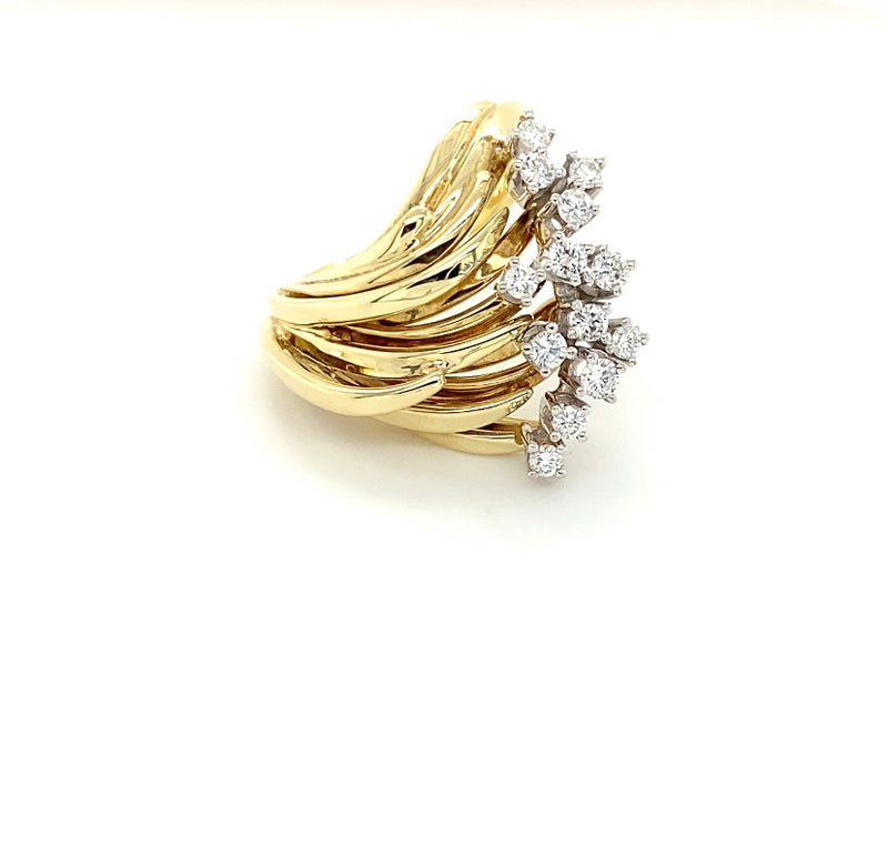 Unieke vintage ring in 14 karaat geel- en witgoud met diamanten