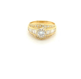 Geelgouden ring van 18 karaat met briljant geslepen diamanten en diamanten baguettes