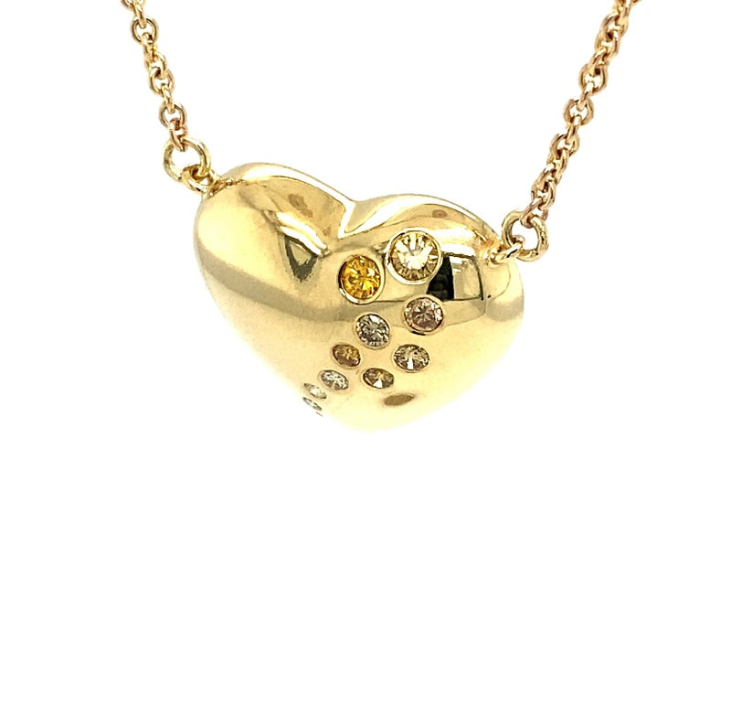 Heart necklace in 18k yellow gold with natural colored brilliant-cut diamonds, with 14k chain