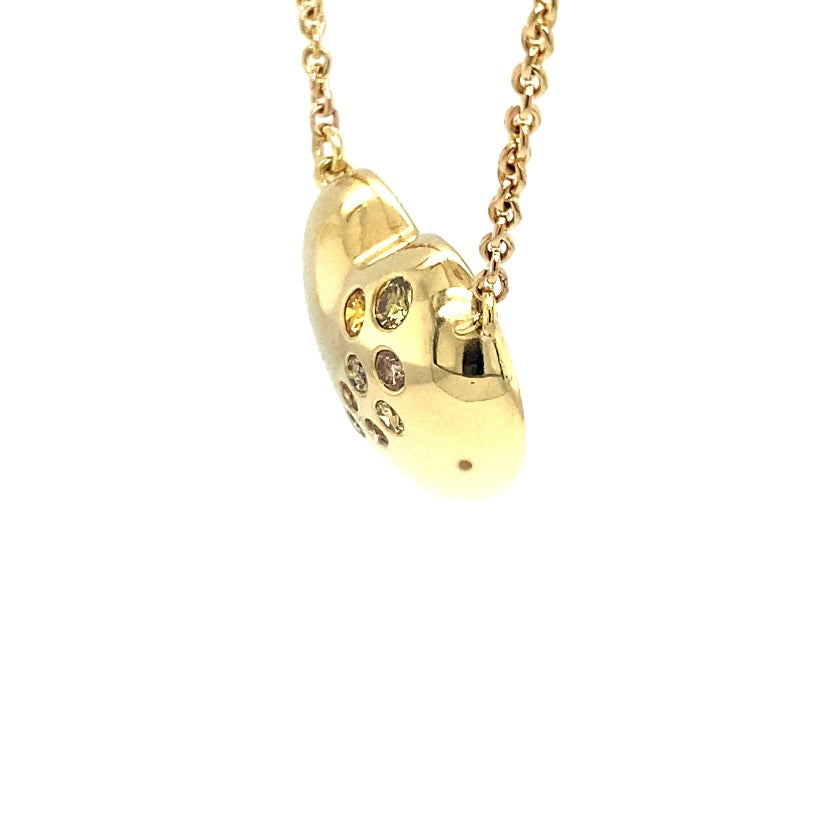 Hartenketting in 18 karaat geelgoud met natuurlijk gekleurde diamanten, met ketting in 14 karaat