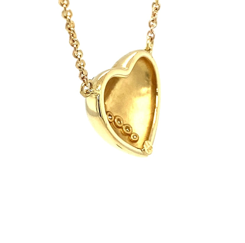 Hartenketting in 18 karaat geelgoud met natuurlijk gekleurde diamanten, met ketting in 14 karaat