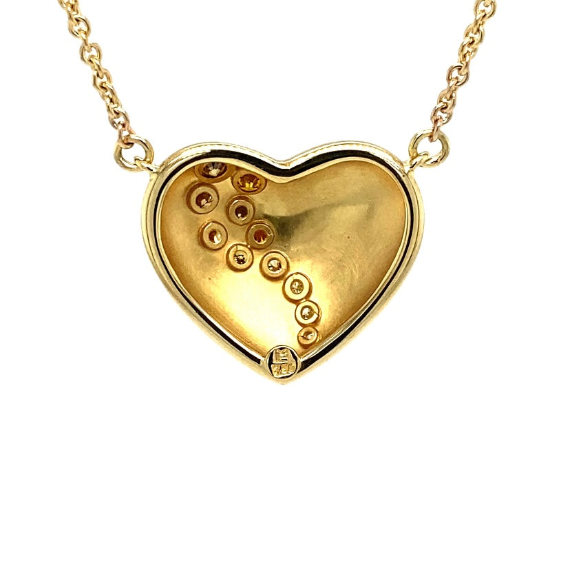 Hartenketting in 18 karaat geelgoud met natuurlijk gekleurde diamanten, met ketting in 14 karaat