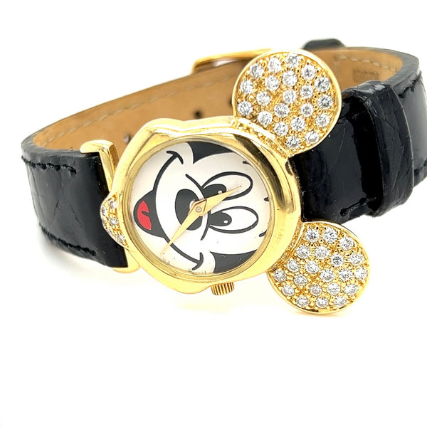 Origineel Mickey Mouse horloge in 18 karaat geelgoud met diamanten