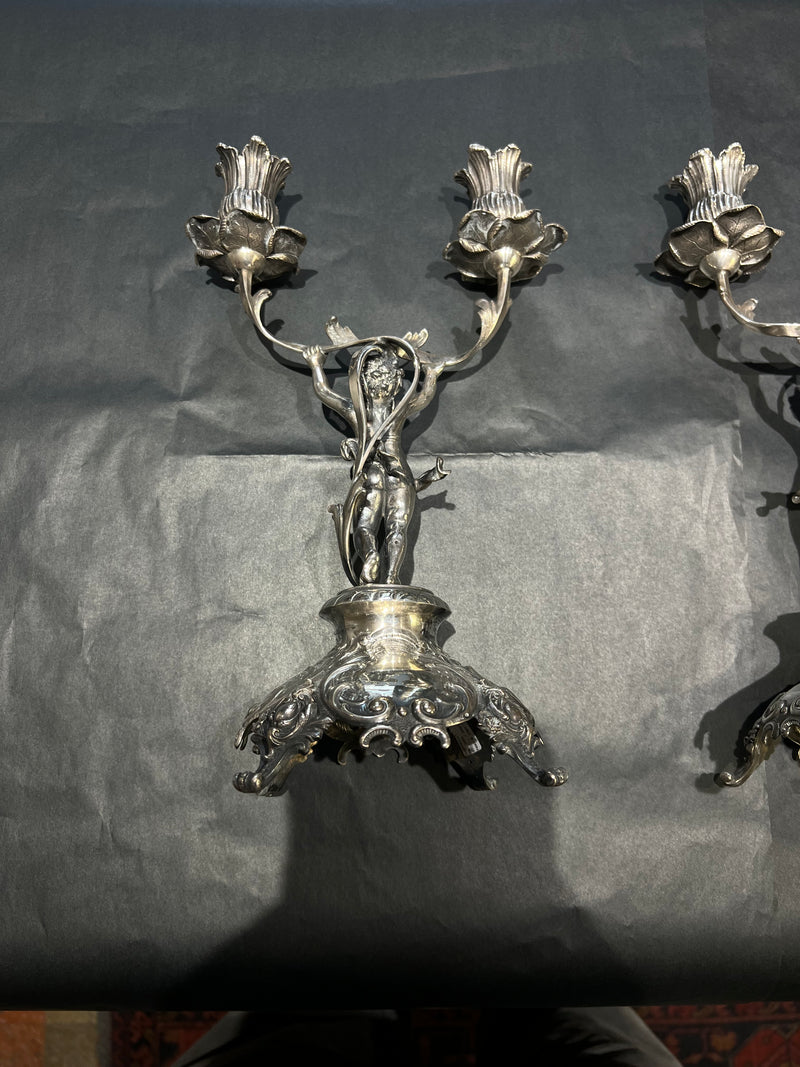 Ausgefallene Jugendstil Kerzenleuchter in Silber -  1895-1905