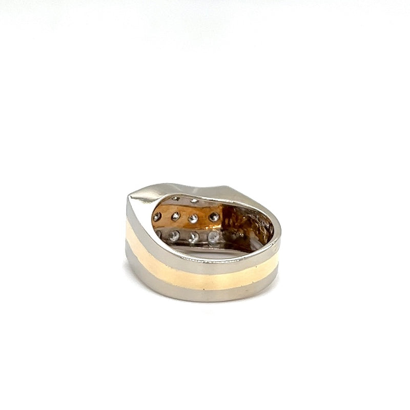 Handgemaakte bicolor ring in 14 karaat met diamanten - Oude zilversmeden