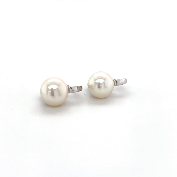 Modern white gold hoop earrings in 14 carat with elegant freshwater pearls