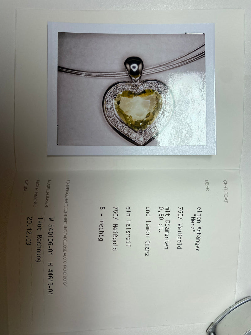 Exclusieve harthanger van 18 karaat met citroenkwarts en diamanten - van Juwelier Hörl